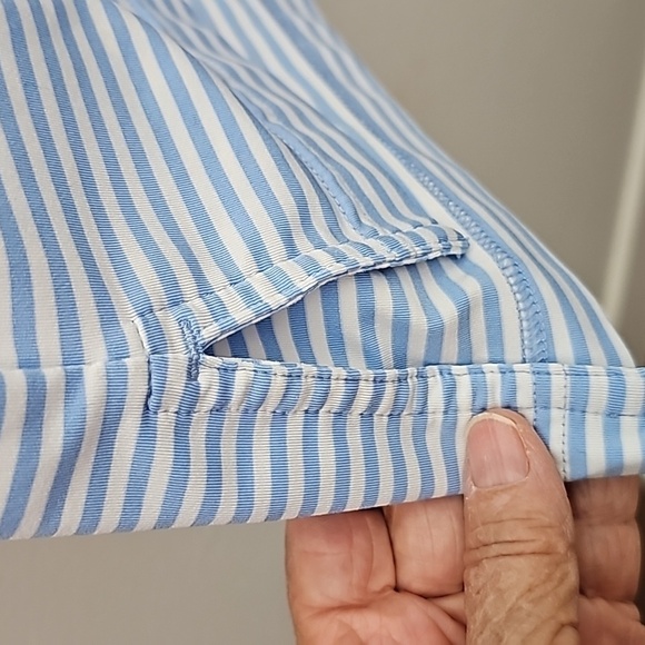 Peter Millar mens light blue and white striped golf shirt. Henley style size lg. - Picture 5 of 11